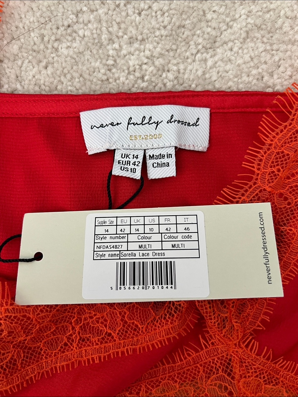 Never Fully Dressed Pink and Red Lace-Trim Slip Dress with Orange Lace Accents - Picture 2 of 9